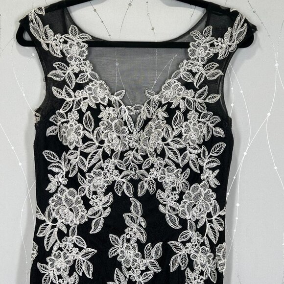 JVN by Jovani Black Lace White Embroidered Formal Gown $595 - Picture 8 of 14